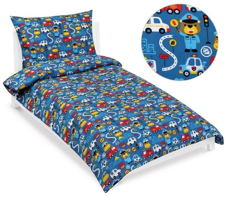 Bellatex Dziecięca pościel bawełniana JuniorRatownicy niebieska, 140 x 200, 70 x 90 cm