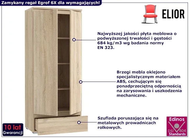 Regał z szufladą i zamykanymi 4 półkami dąb sonoma C1-R03