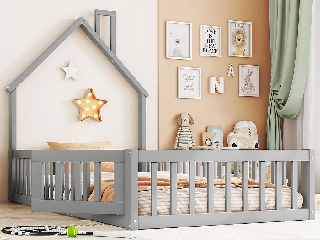 Łóżko dziecięce 90x200cm z litego drewna - z stelażem na listwy - Szare