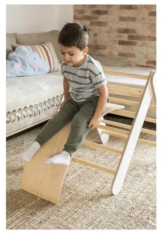 Biała drabinka pikler z litego drewna sosnowego 60x60x60 cm Montessori – Meowbaby