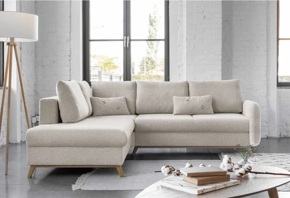 Beżowy rozkładany narożnik Miuform Scandic Lagom L, lewostronny