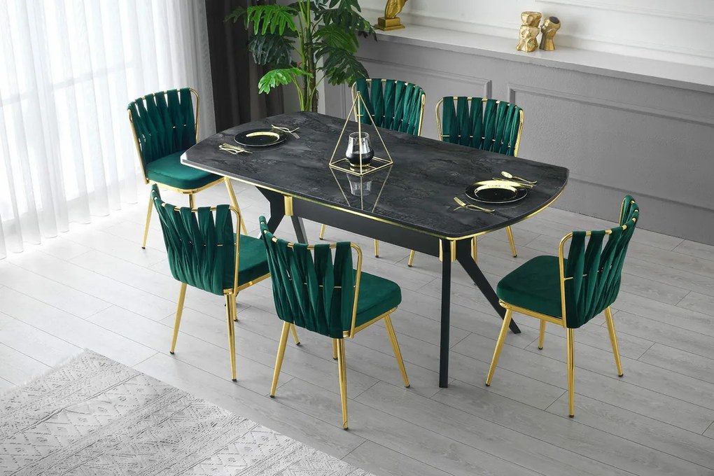 Zestaw krzeseł do jadalni Kusakli Green and Gold,4 szt.