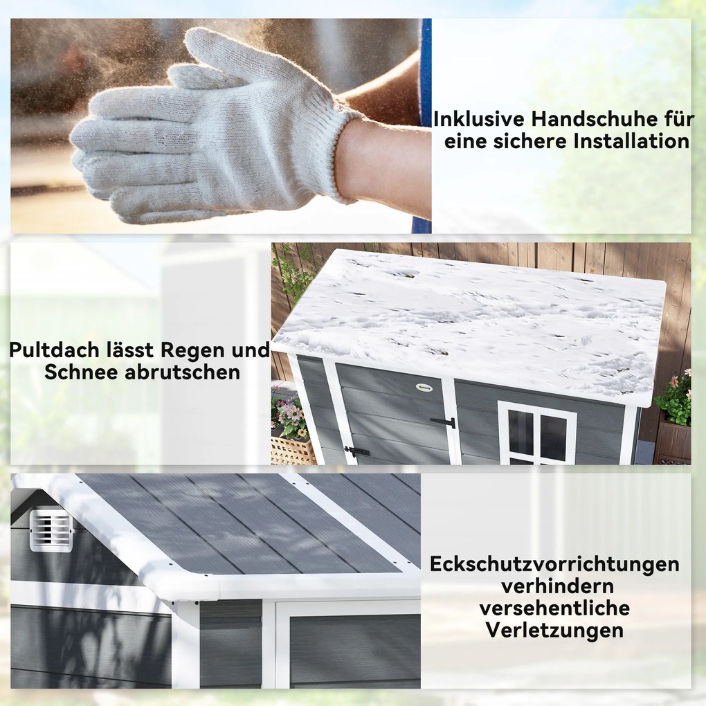 Outsunny Domek ogrodowy, Schowek z podłogą, oknem, zamkiem, z żywicy polipropylenowej, odporny na warunki atmosferyczne, Szary