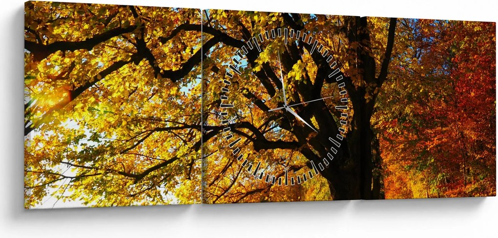Obraz jesiennego drzewa (z zegarem) (90x30 cm)