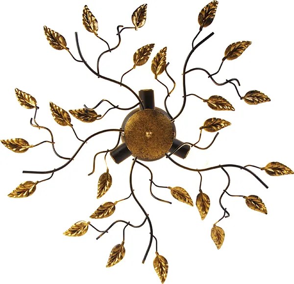 W stylu vintage lampa sufitowa czarna ze złotem 50 cm 3-światła - Foglie