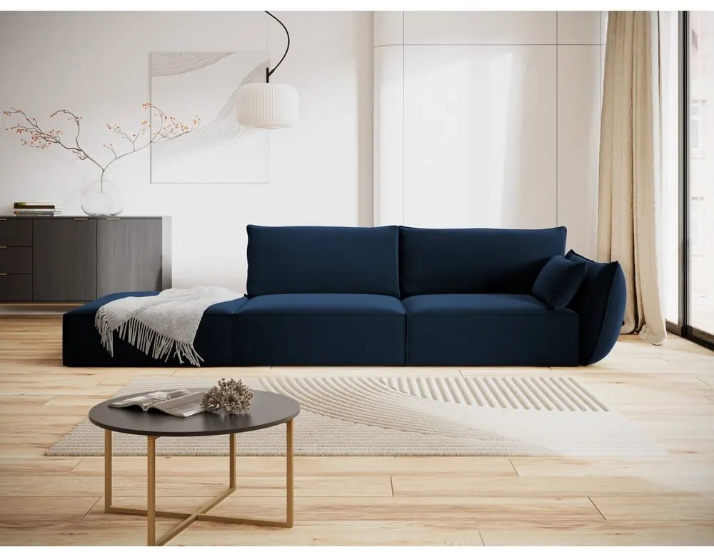 Ciemnoniebieska aksamitna sofa prawostronna 264 cm Vanda – Mazzini Sofas
