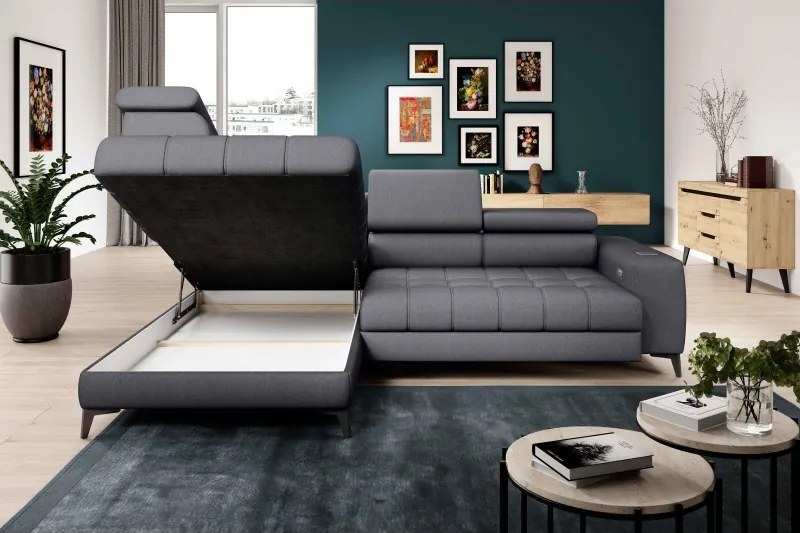 Narożnik BAGGIO Lewostronny z funkcją spania, wolnostojący tkanina LETTO 93 Ciemnoszary WERSAL