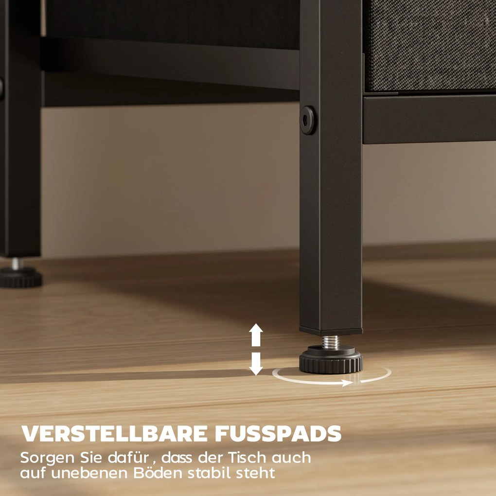 HOMCOM Stolik kawowy/Stolik boczny ze stacją ładującą, stalowa rama, porty USB-C, szuflady, haczyki, 40cm x 30cm x 60cm Czarny | Aosom PL