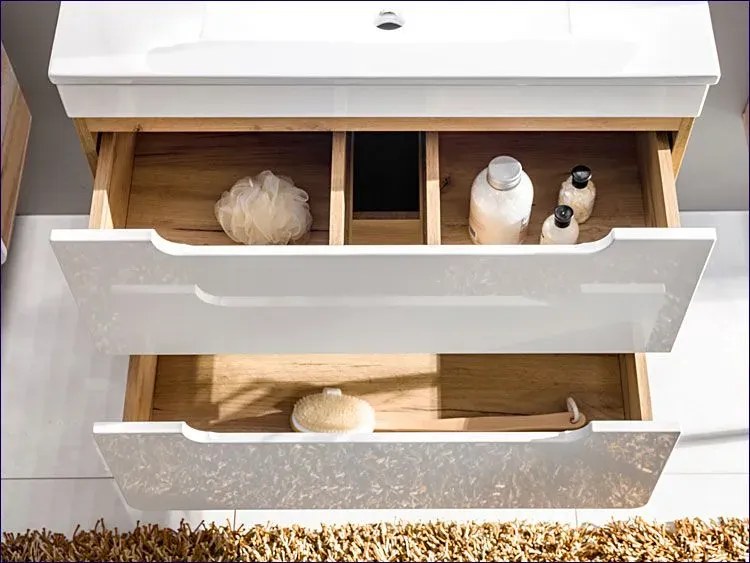 Szafka pod umywalkę z szufladami 80 cm Biały połyskG6-R01