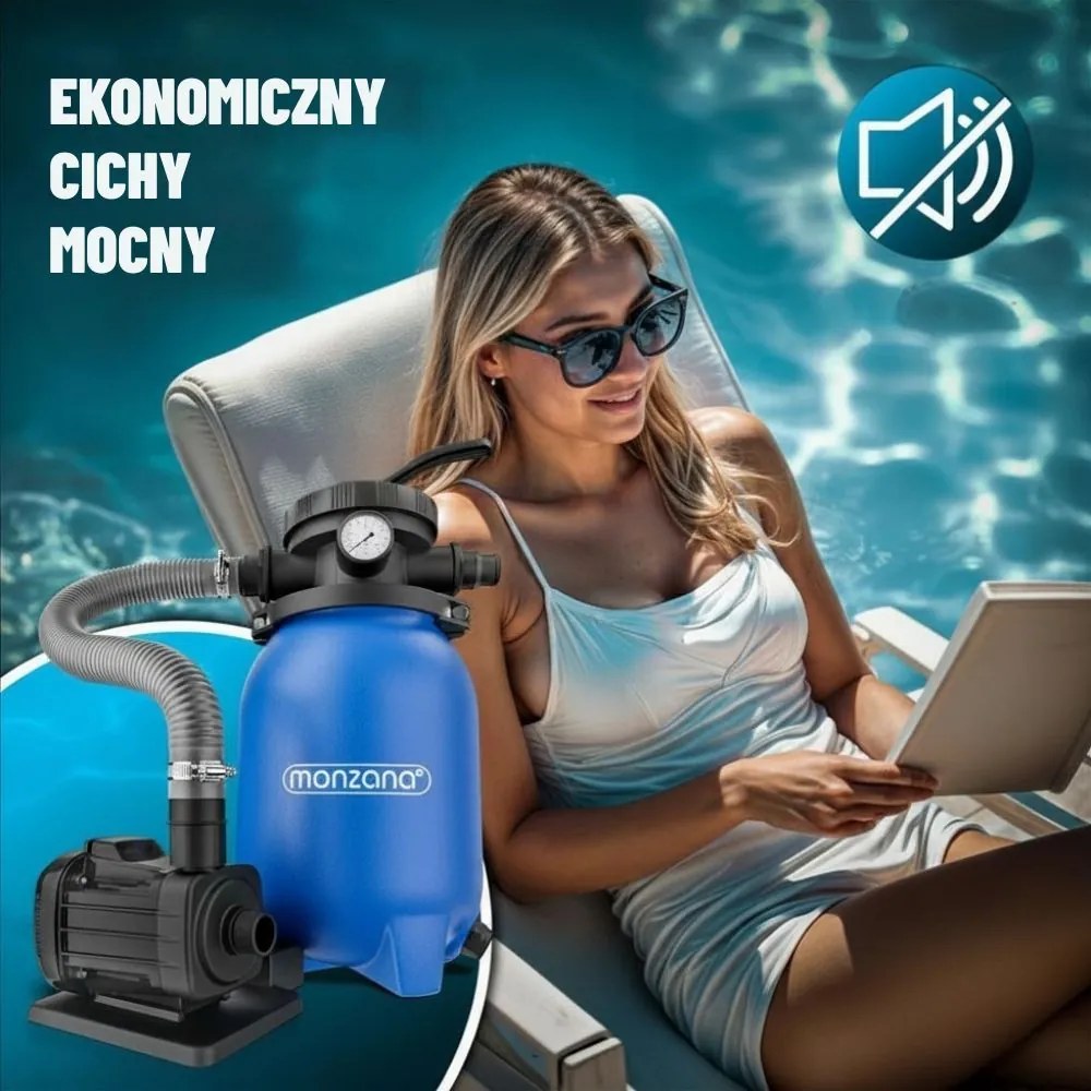 Filtr piaskowy do basenu AQUA z kulami filtrującymi 5 000 l/h, niebieska Monzana