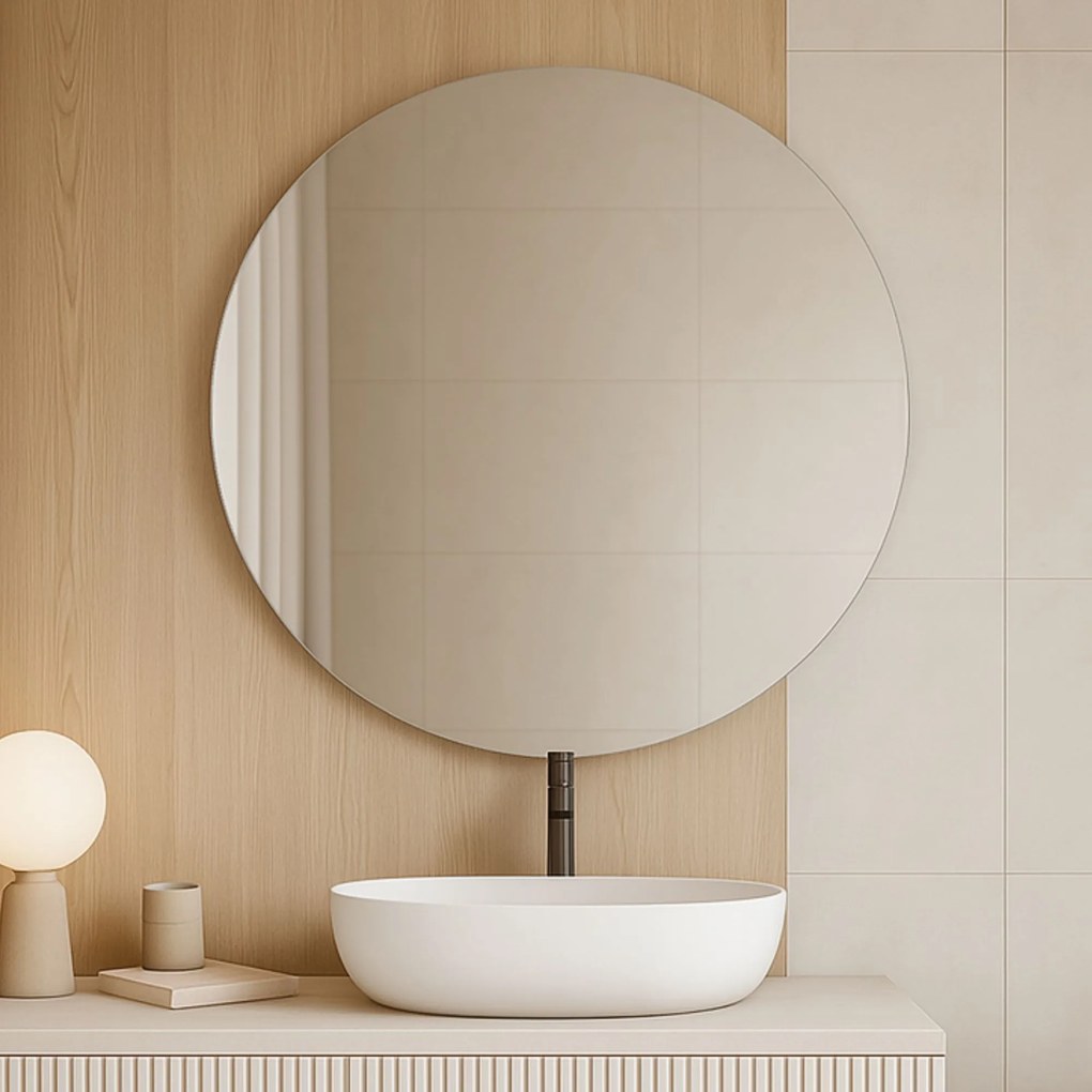 Lustro okrągłe wiszące bezramowe oszlifowane bez oświetlenia MOON | Różne rozmiary | Różne kolory szkła : Kolor - Srebro, Średnica - 90 cm