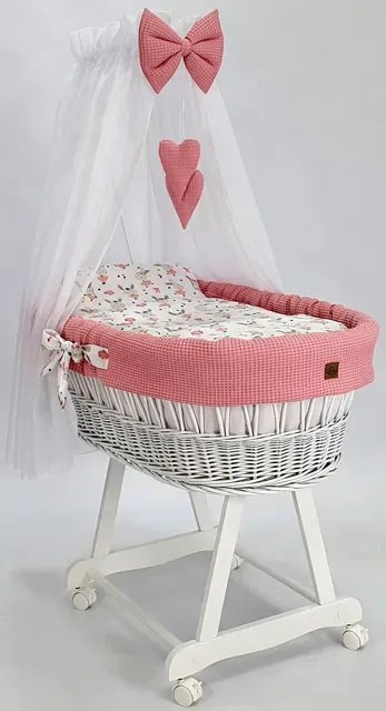 Różowy zestaw mobilne łóżeczko z baldachimem E4-B92