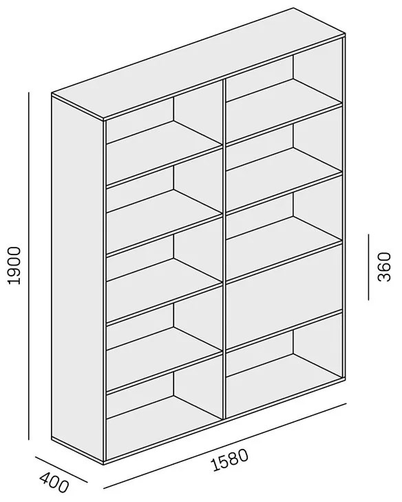 PLAN Regał biurowy szeroki LAYERS, 1 schowek, 1582 x 400 x 1905, biały