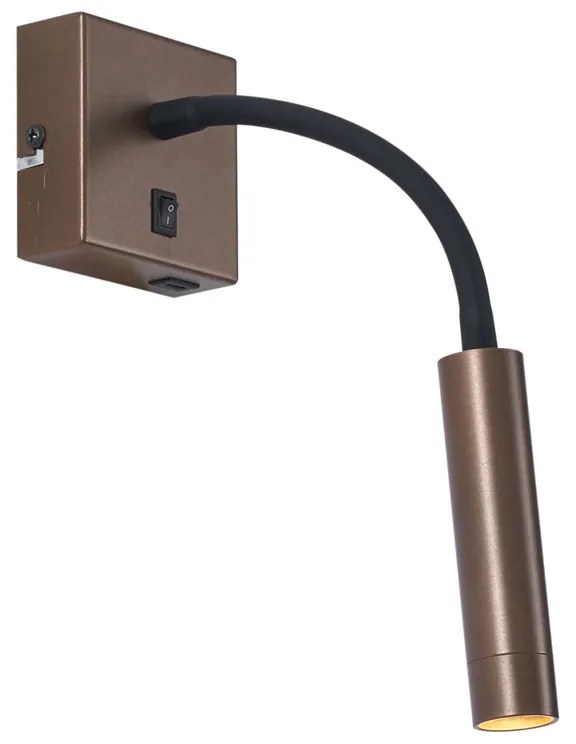 Nowoczesny Kinkiet / Lampa scienna brązowy z USB-C - Gosna Nowoczesny Oswietlenie wewnetrzne