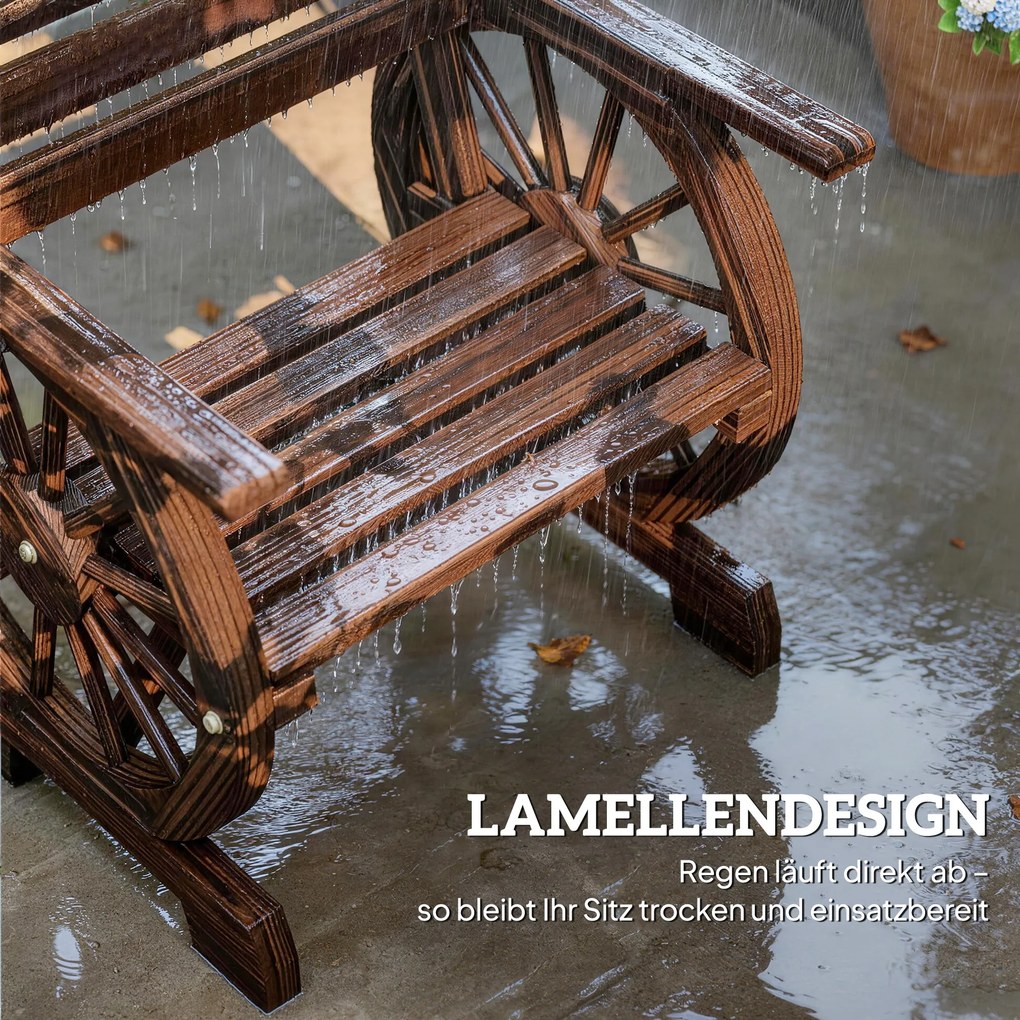 Outsunny Krzesło ogrodowe drewniane fotel ogrodowy w stylu koła wozu, krzesło drewniane w stylu wiejskim Zwęglony | Aosom PL