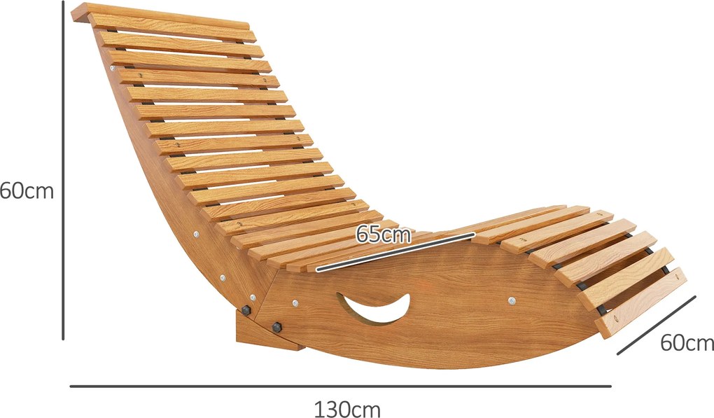 Outsunny Leżak ogrodowy, Wysoki fotel bujany, regulowana podstawa, Drewno świerkowe, 130 x 60 x 60cm, Drewno tekowe