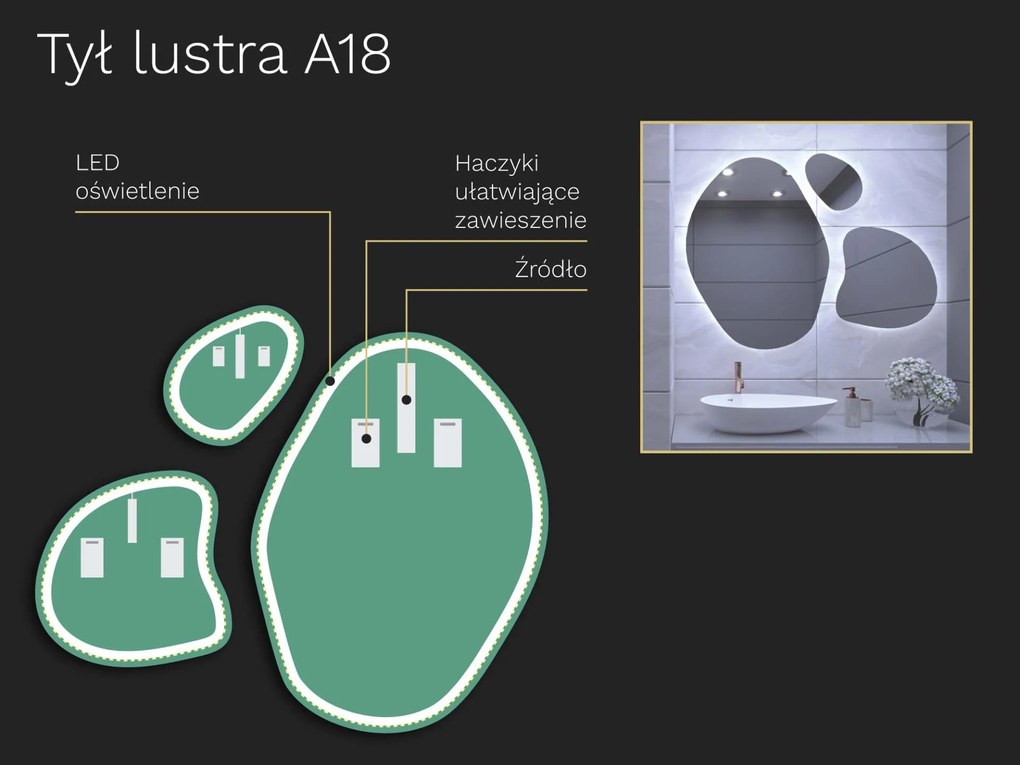 Organiczne LED lustro do łazienki z oświetleniem A18