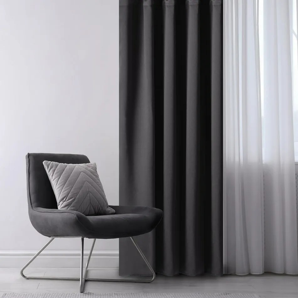 Restilo Zasłona Blackout Oxford Pleat czarny, 140 x 245 cm