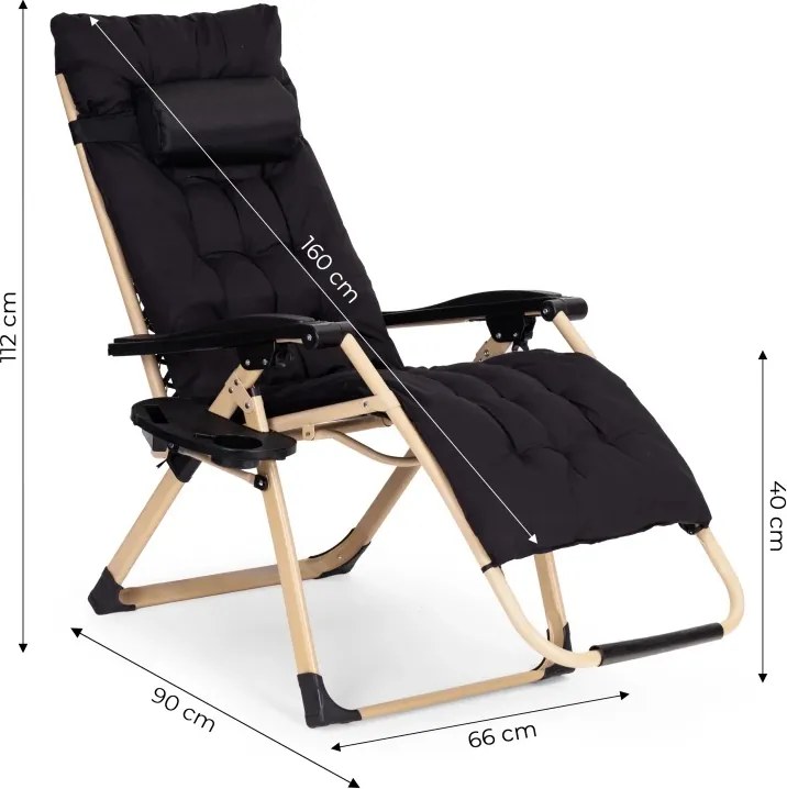 Regulowany leżak ogrodowy, składany, z poduszką Corsica 009, czarny/złoty