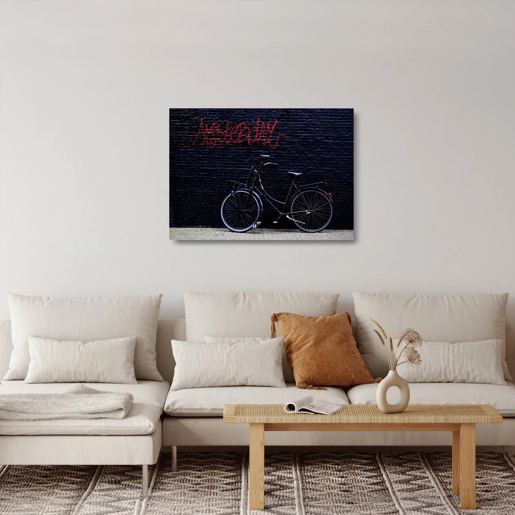Obraz na szkle roweru w Amsterdamie (70x50 cm)
