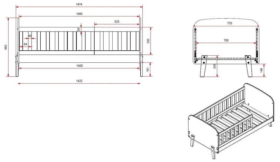 Białe łóżko dziecięce Vipack Toddler, 70x140 cm