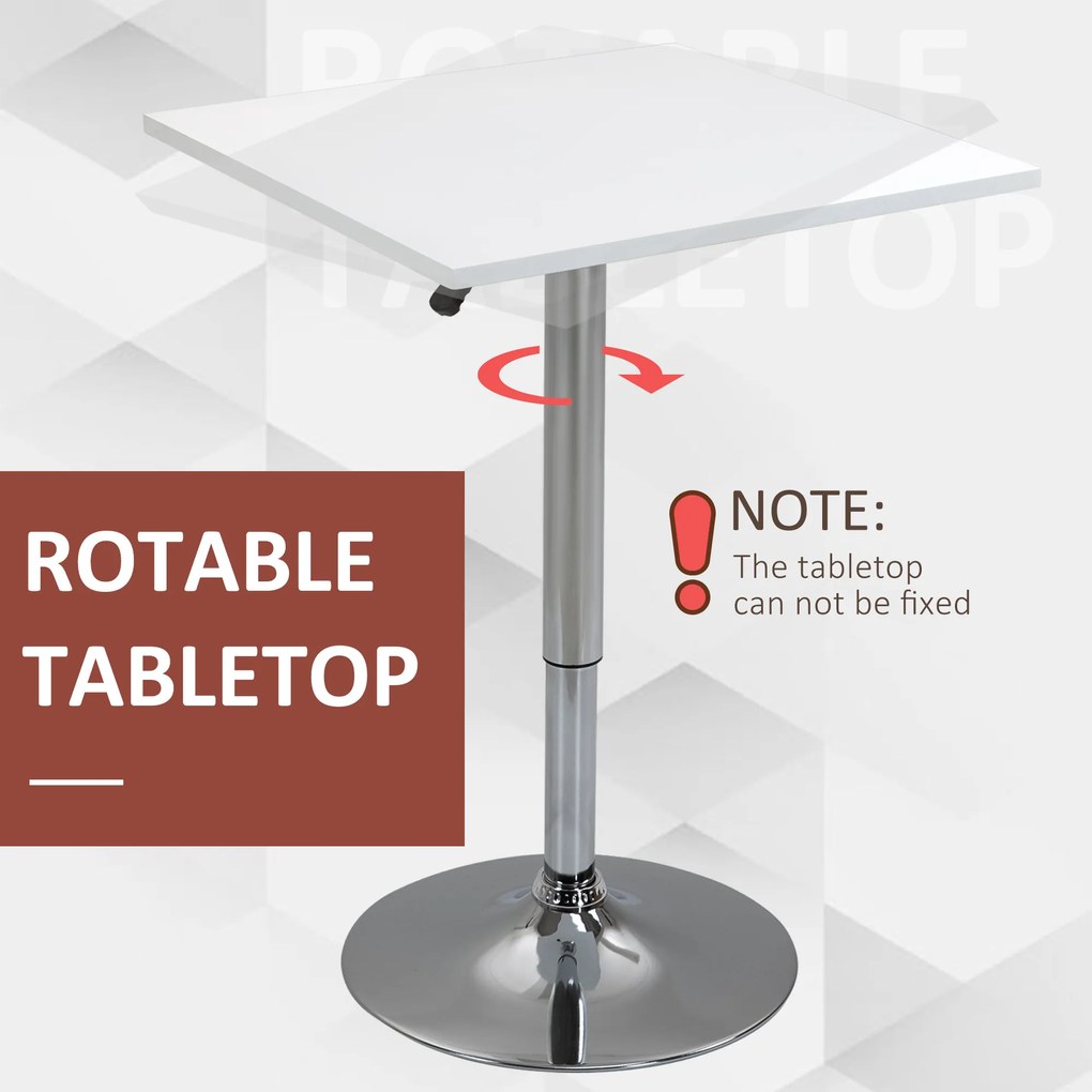 HOMCOM Regulowany stół barowy, obrotowy o 360°, nogi odporne na zarysowania, stabilna metalowa podstawa, Biały