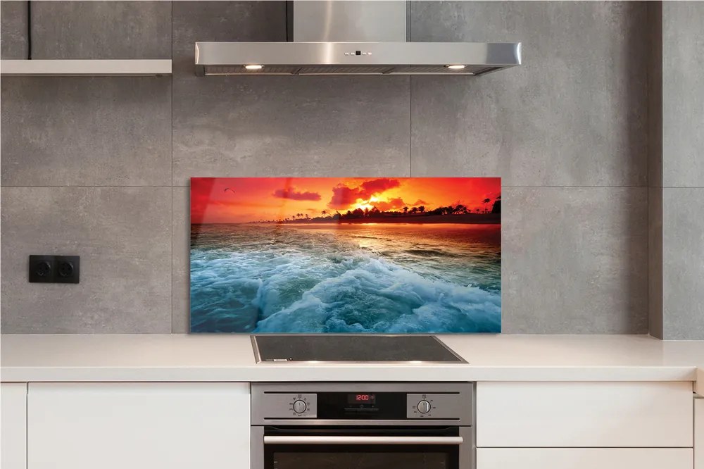 Panel szklany do Kuchni Drzewa nad Morzem o Zachodzie