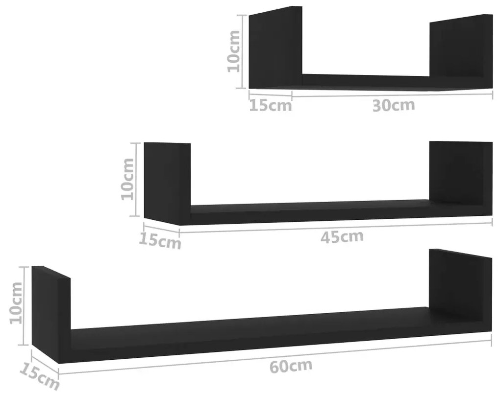 Zestaw czarnych półek ściennych - Baffic 3X