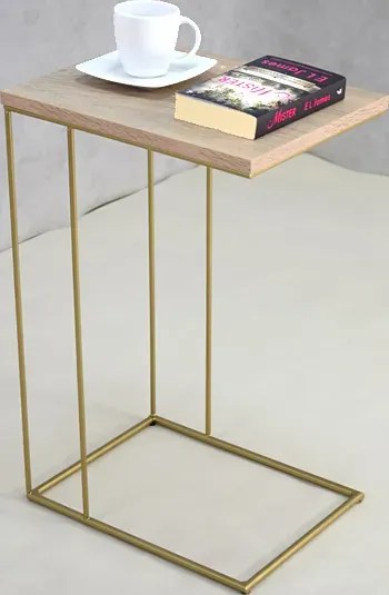 Minimalistyczny stolik pomocniczy dąb sonoma + złoty M9-R37