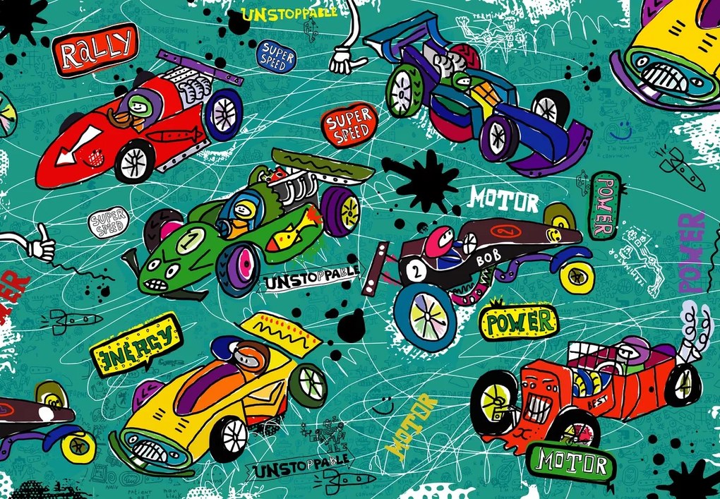 Fototapeta - Samochody wyścigowe, ilustracja (196x136 cm)