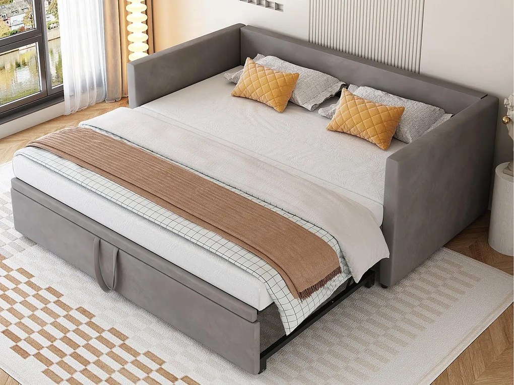 Łóżko z weluru z materacem na listwach - 90/180x200cm - Szare
