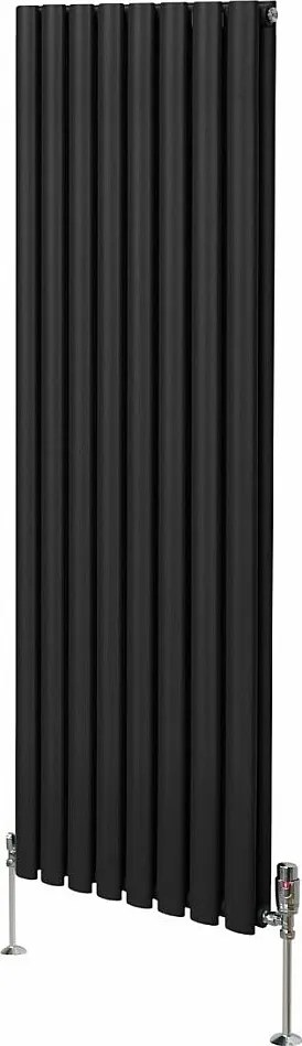 Grzejnik kolumnowy owalny i zawory - 1600 mm x 480 mm - czarny