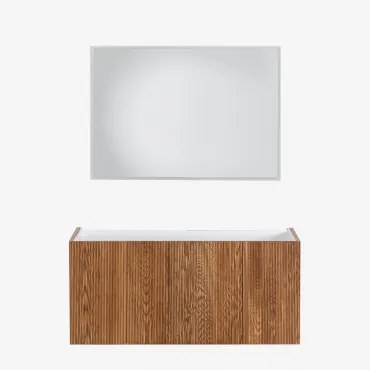 Zestaw Mebli Łazienkowych Z Drewna Z Wbudowaną Umywalką Fiore Ciemna Czerń & Prostokątna Lampa Led I Przeciwmgielna 100x70 Cm Riben & Bez Kranu -