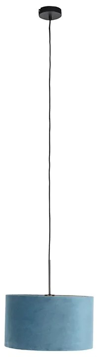 Lampa wisząca z niebieskim abażurem z weluru ze złotem 35 cm - Combi klasyczny/Antyczny Oswietlenie wewnetrzne