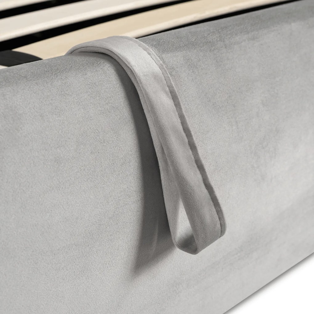 Łóżko Tapicerowane 180x200 cm ze Stelażem i Pojemnikiem Dwuosobowe BRISTOL Szare Welurowe