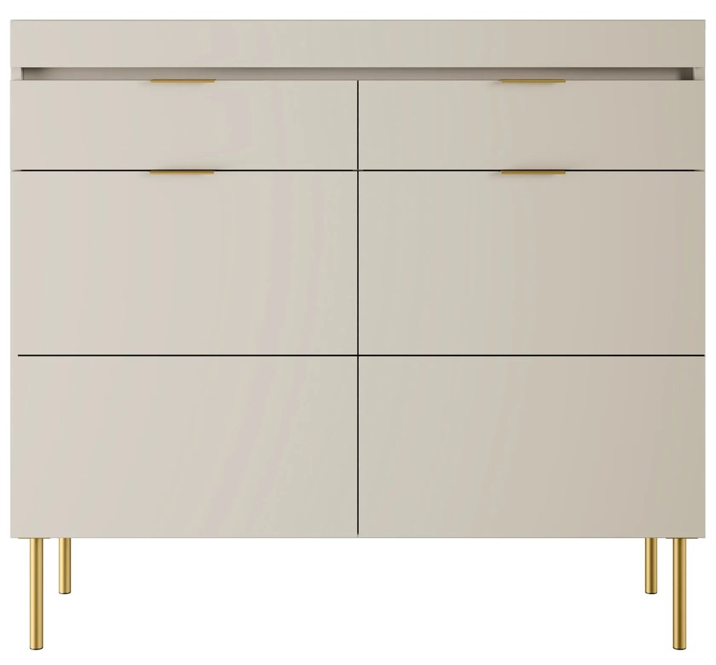 Komoda dwudrzwiowa Sentia 105 cm z dwoma szufladami - kaszmir / złoty