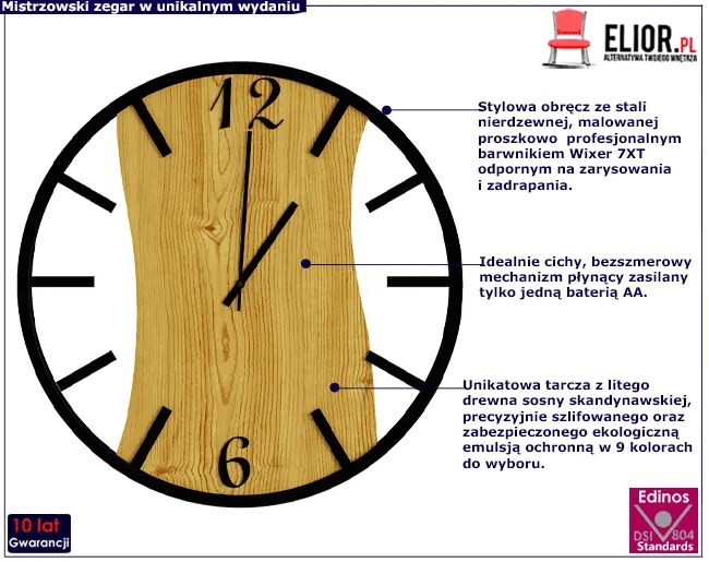 Nowoczesny sosnowy zegar ścienny N7-N27