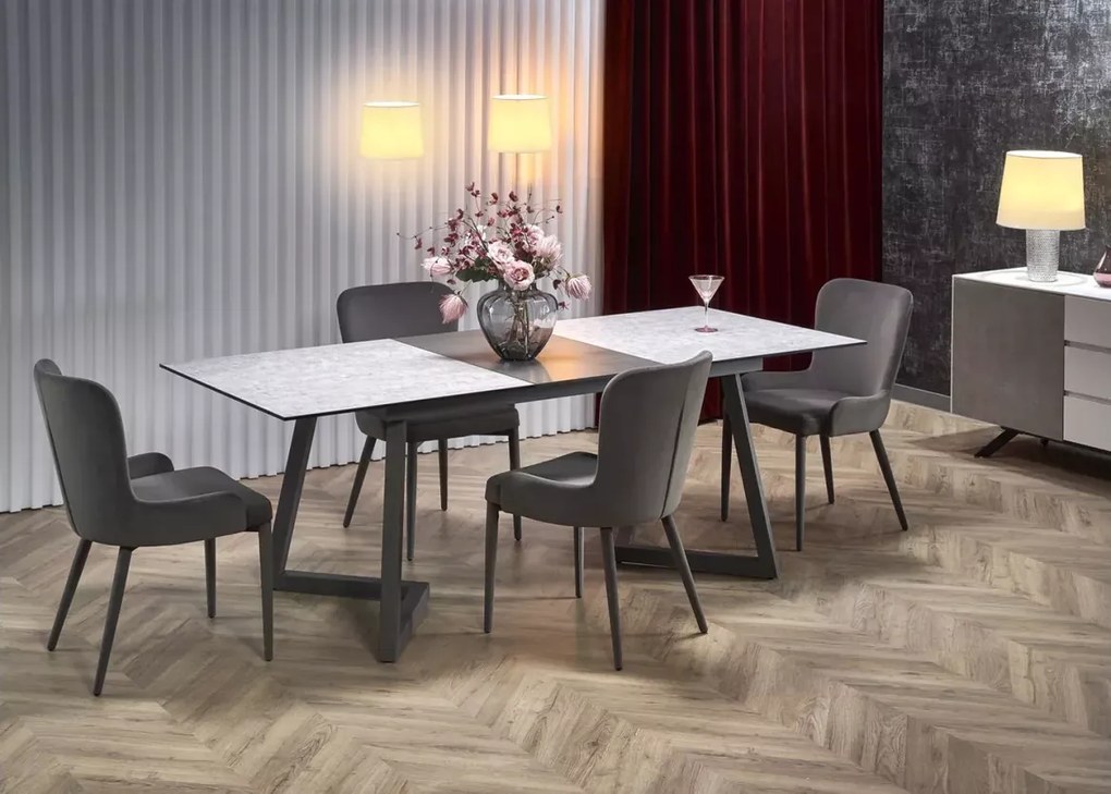 Stół Tiago rozkładany 160–210 cm – prostokątny szklany blat MDF, stal nierdzewna, nowoczesny design do jadalni i salonu