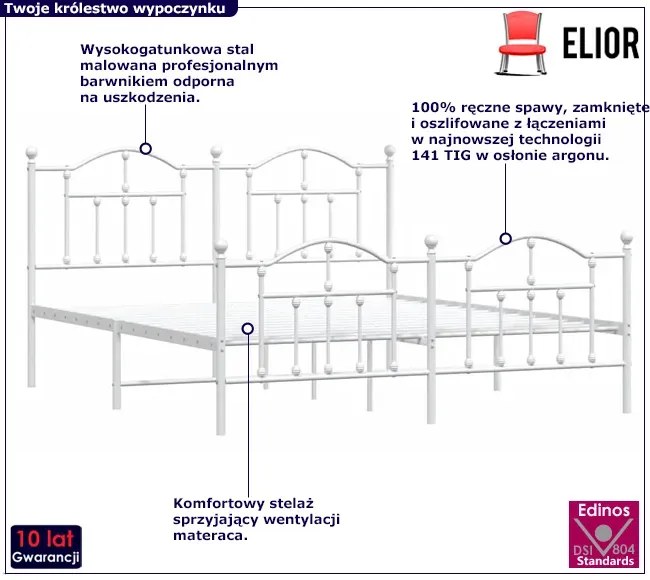Białe metalowe łóżko małżeńskie 160x200 cm - Wroxo
