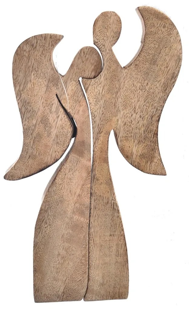 InDecor Dekoracja z drewna mango Anioły wobjęciach, 12,5 x 2 x 22 cm