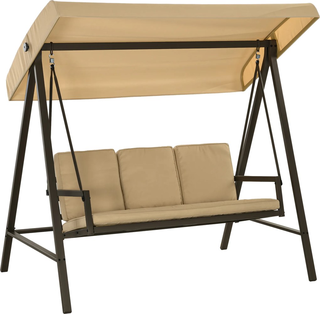 Outsunny Huśtawka Ogrodowa 3-osobowa z Regulowanym Daszkiem Beżowa 200x125x175cm | Aosom PL