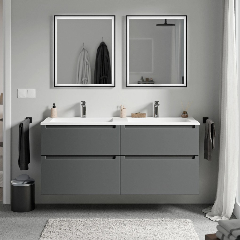 Szafka podumywalkowa VIREO 140 cm Umywalka BRUXELLES z odlewu mineralnego
