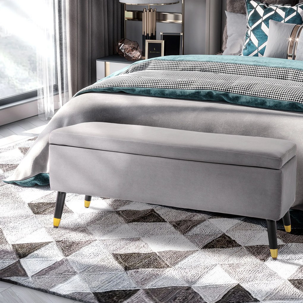 Stołek ławka ze schowkiem tapicerowana ławka skrzynia z siedziskiem drewno kauczukowe grafitowy | Aosom.pl