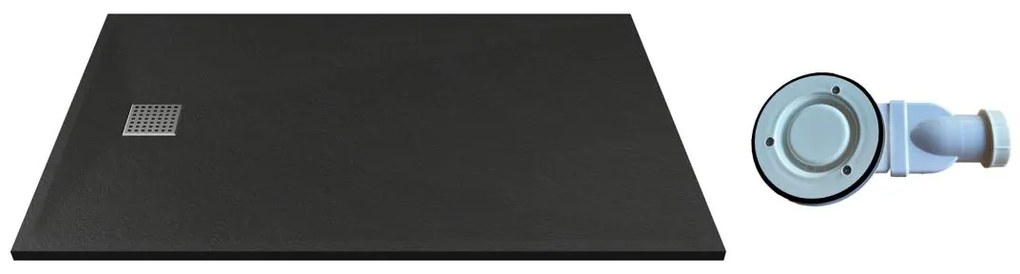 Brodzik posadzkowy lub wpuszczany w posadzkę z żywicy z syfonem - Czarny - 140 x 90 cm - MIRNOSA