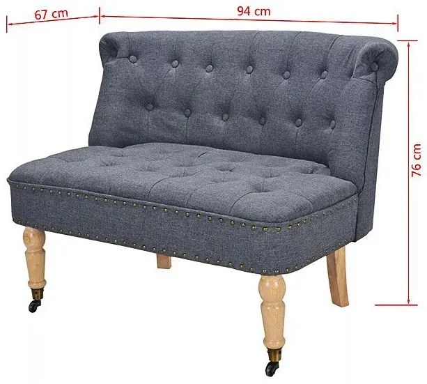 Romantyczna mała sofa Edme - szara