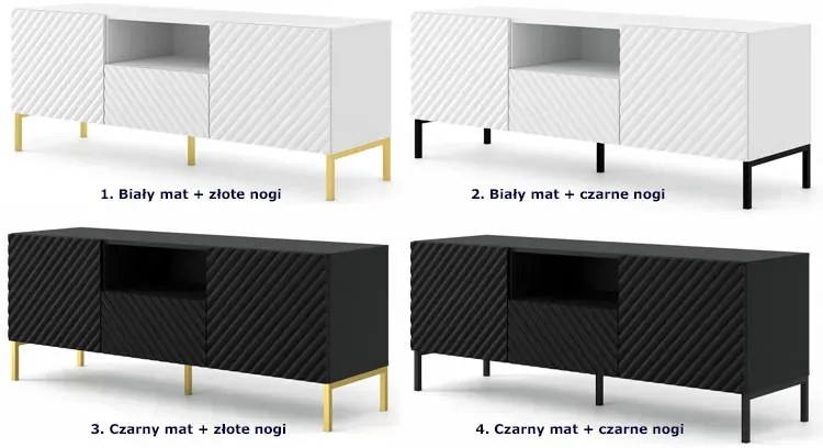 Szafka rtv w stylu glamour czarny mat + złote nóżki - Resa 5X