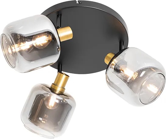 Plafon z reflektorami czarny ze złotem i dymionym szkłem 3-światła - Zuzanna