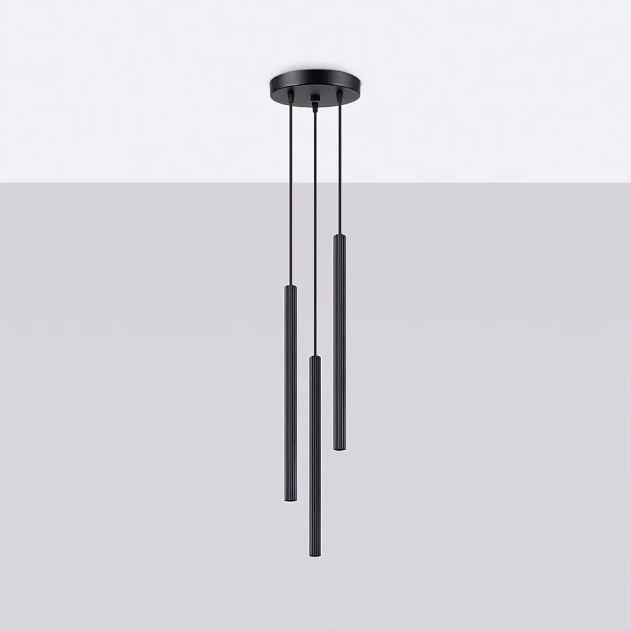 Lampy wiszące nowoczesny Elara, stal - 3 źródło światła 4000K - L.20 x H.120 cm - czarny