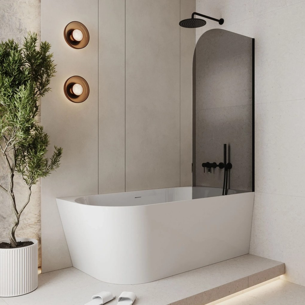 Parawan nawannowy półokrągły MOLIS Moon Grafit szkło grafitowe | Różne rozmiary : Kolor profili kabiny - chrom / srebrny, Rozmiar - 70x150 cm