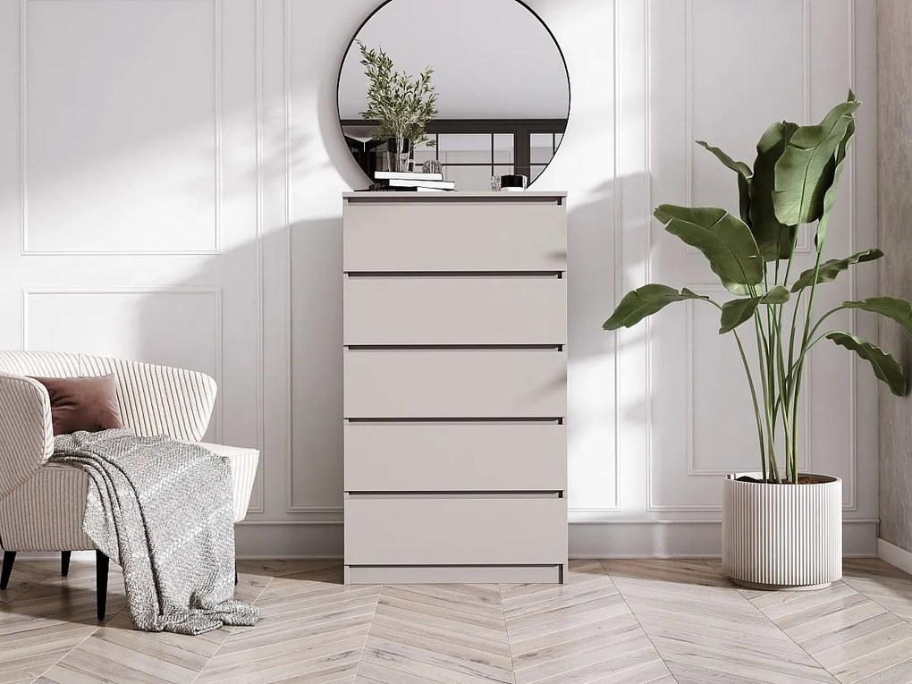 Komoda: 5 szuflad, kaszmir, 70 x 124 x 39 cm